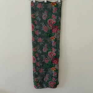 April Cornell 100% rayon damask green and pink flowered scarf, 40 x 41 inches